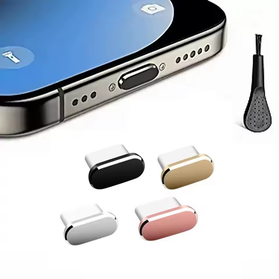 Travel Plug Type C - 4 stuks USB-C stofdopjes met reinigingsborstel,