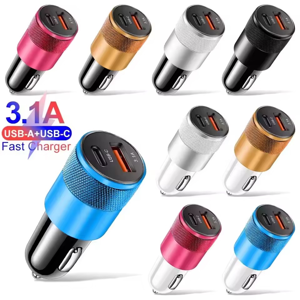 Travel Plug Type C - 3.1A USB-autolader type C snellaad-telefoonadapter voor